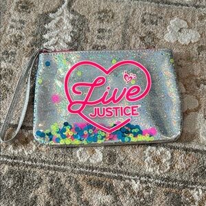 Justice Silver Glitter Wristlet with Neon Accents
